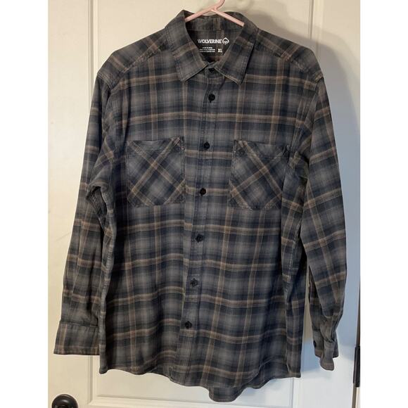 Wolverine Other - Wolverine Glacier Heavyweight Long Sleeve Gray & Brown Flannel Cotton Shirt XL